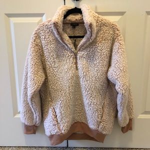 Express faux fur sweatshirt quarter zip
